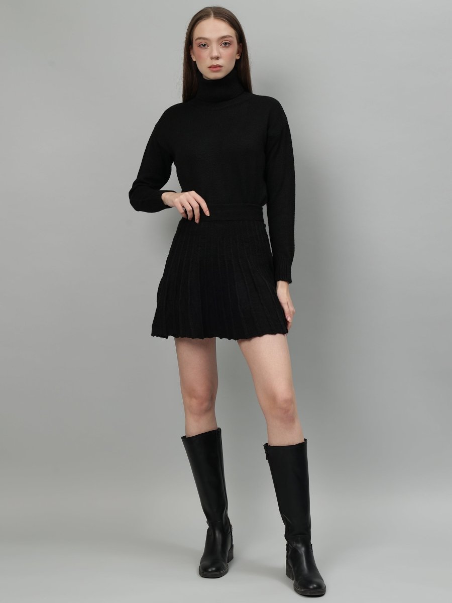 Gaiia Solid High Neck Mini Skirt Co - Ord Set - GAIIA